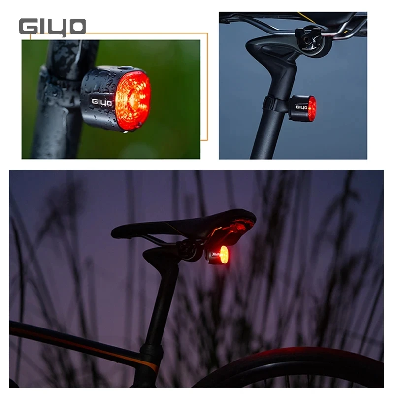 Giyo 250/400mAh Bicycle Tail Light Brake Sensing Intelligent Bicycle Lamp IP66 Waterproof Smart Bike Rear Light 6 Modes Lighting