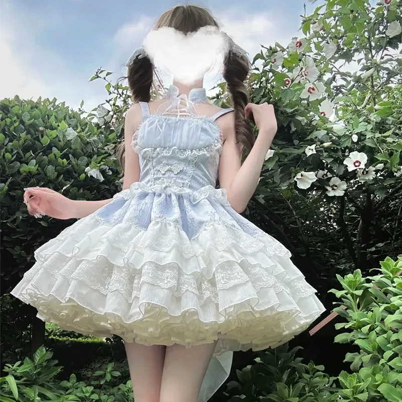 MAGOGO Japanese Sweet Lolita JSK Princess Dress Women Lace Ruffles Party Dresses Girls Harajuku Cute Bandage Y2k Mini Dress