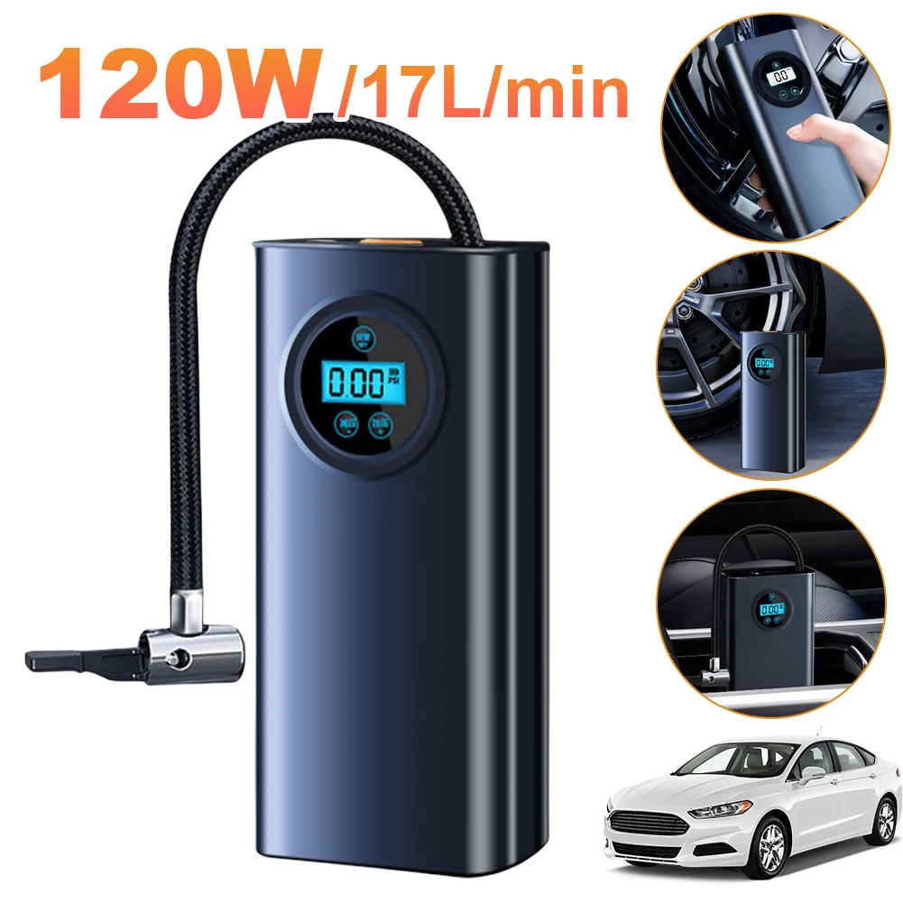 Portable Air Pump Car Tyre Inflator Rechargeable 1800mAh Small Air Pump with Digital Pressure Gauge for Car Motorcycle Bike Ball