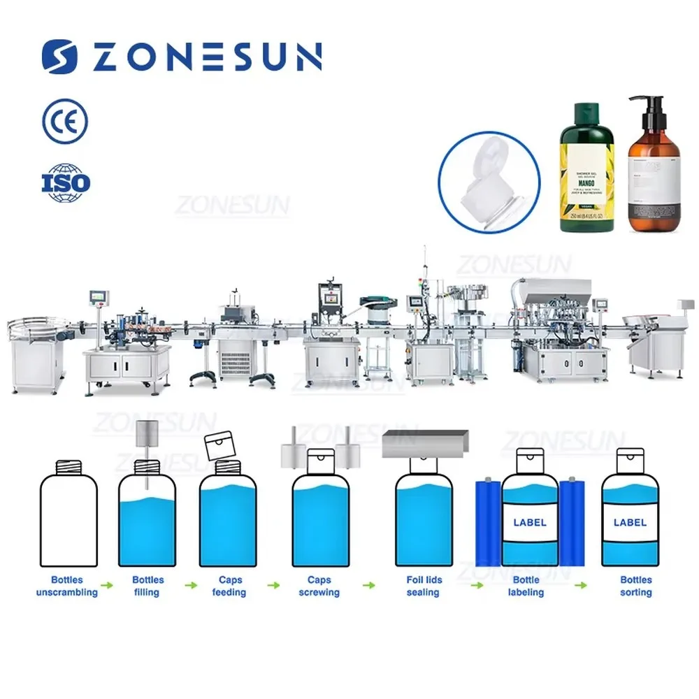 ZONESUN ZS-FAL180G6 Full Automatic 6 Heads Servo Quantitative Paste Filling Capping And Labeling Machine