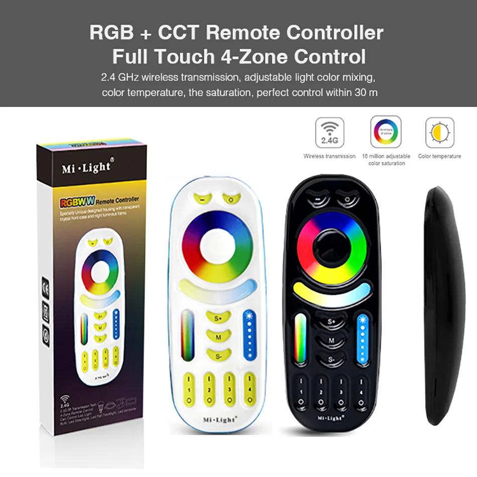 FUT092 2.4G RF 4-Zone Group RGB+CCT Touch Remote Miboxer for Single color CCT RGB RGBW RGB+CCT Lamps Or led strip Series