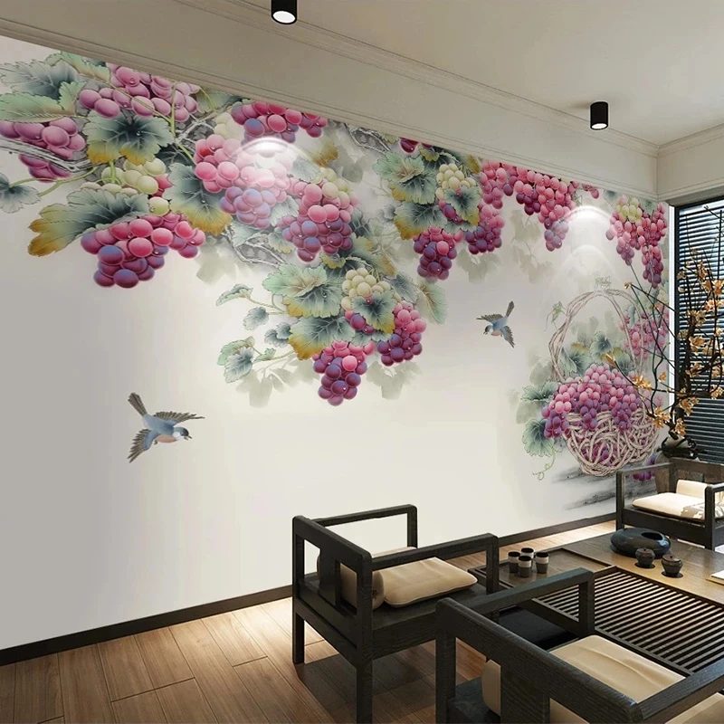 Customized 3D Mural Hand Painted Fruit Purple Grapes Bedroom Home Decor Wallpaper Living room sofa TV background wall restaurant