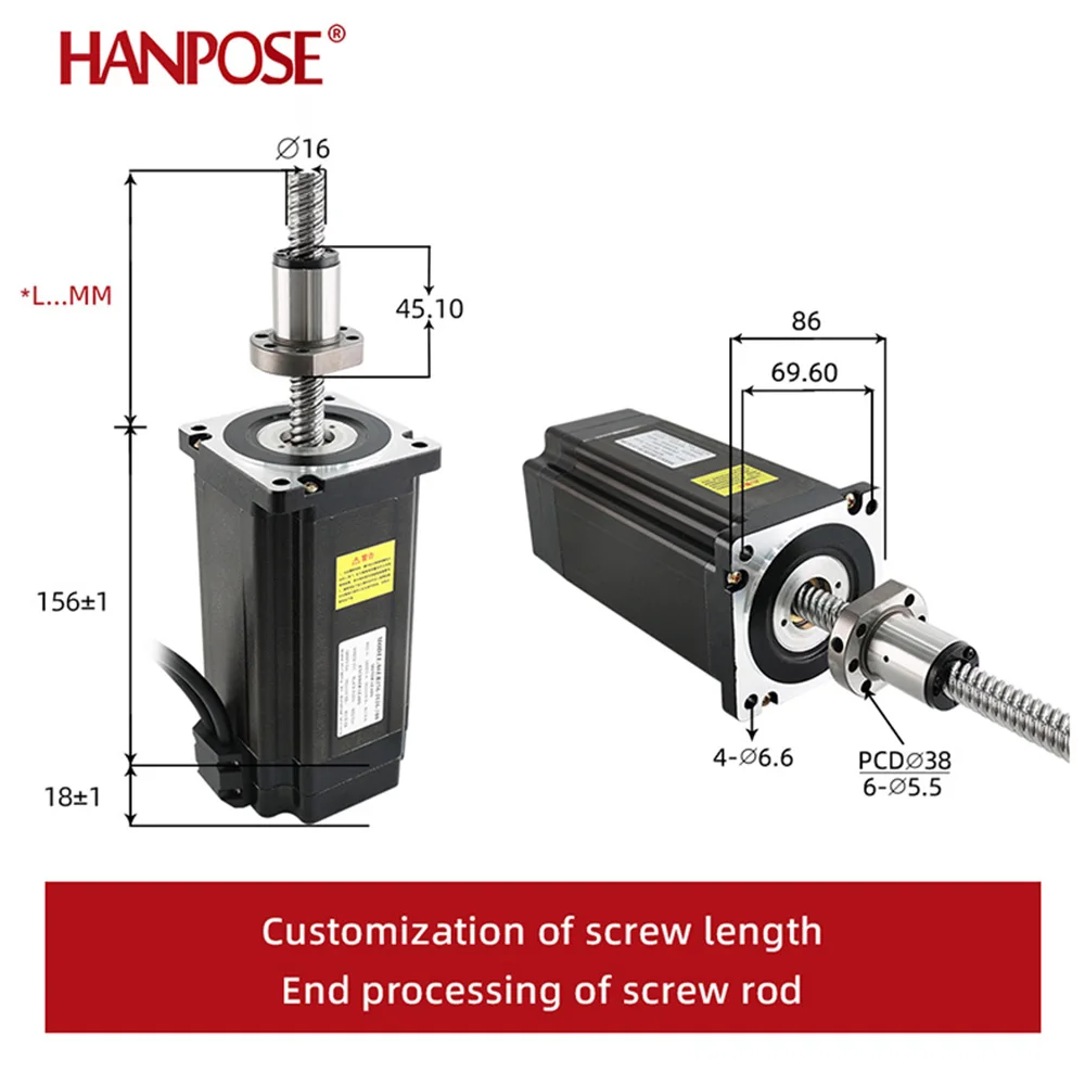 Шаговый двигатель Nema34 с крутящим моментом, 12 нм, 6 А, 86EB156-1616, шариковый винтовой двигатель с замкнутым циклом, 100, 200, 300 мм, 86, шаговый двигатель для фрезерного станка с ЧПУ, 1 шт.