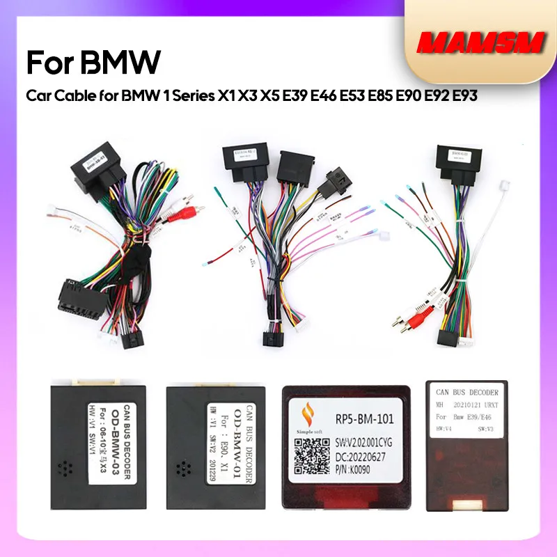 

MAMSM Android 2din DVD Car Radio Cable For BMW 1 Series X1 X3 X5 E39 E46 E53 E85 E90 E92 E93 Canbus Decoder Wire Harness Adapter