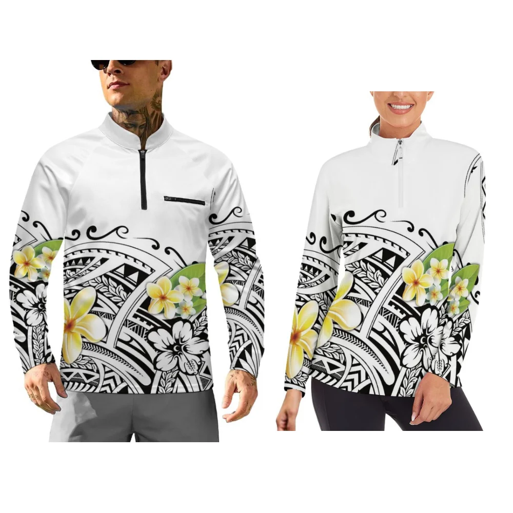 Long-Sleeved Sportswear For Couples With Polynesian Floral Pattern Printing Customizable Sportswear