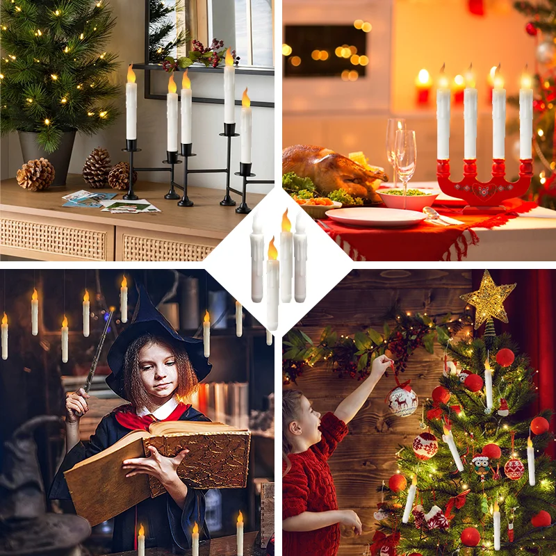 Floating Candles with Wand 12 PCs Magic Hanging Candles Flickering Flameless Floating LED Candle Battery Warm Light Decoration