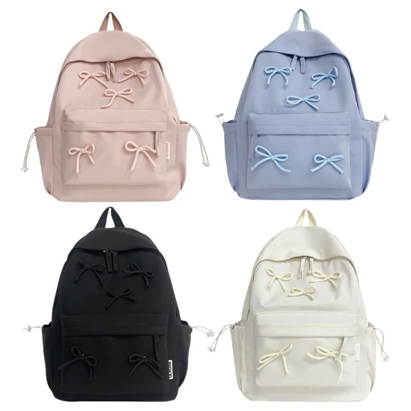 Lovely Bows Backpack Solid Color School Backpack Japanese Styles Laptop Backpack