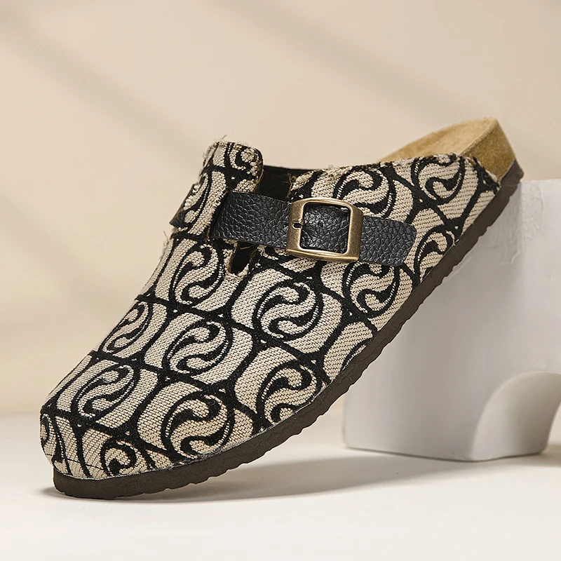 

Men Women Paisley Print Cork Footbed Clogs, Adjustable Buckle Closed-Toe Mules, Comfortable Slip-On Casual Shoes for Summer
