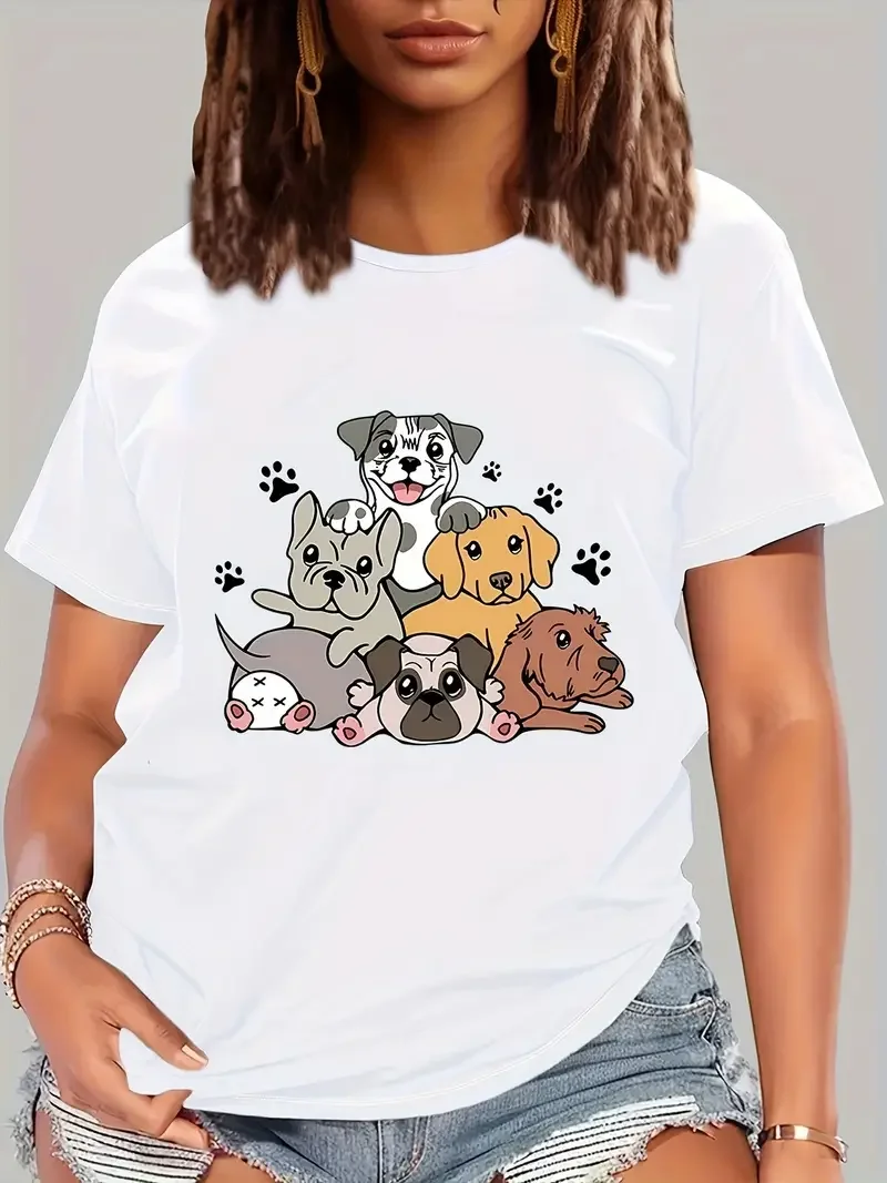 

Cute Cartoon Dogs Women t shirt Summer Fashion Short sleeved T-shirt Tee Tops Printed O-neck Casual T-shirt Women's Clothing