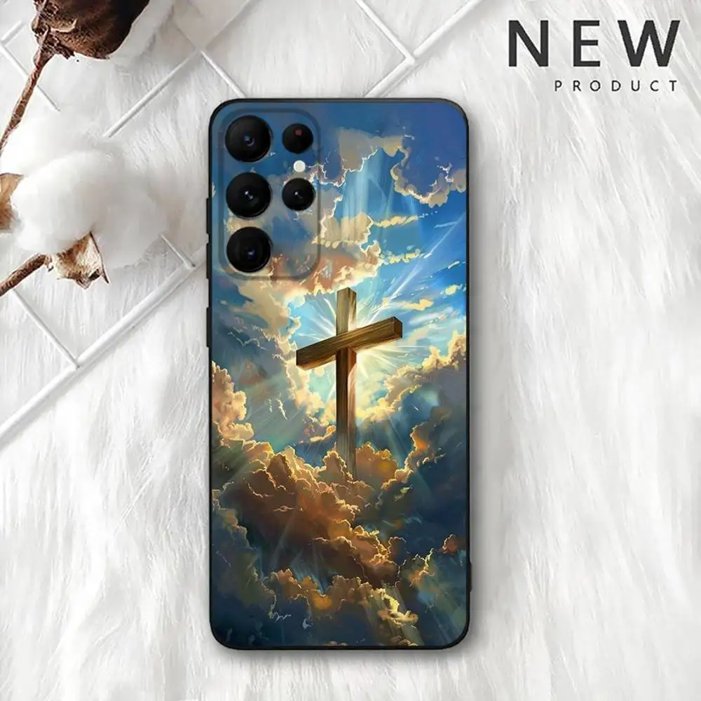 Casing Ponsel Iman Kristen Agama Yesus untuk Samsung S 25,24,23,22,30,21,10,9,Ultra,Plus,Lite,FE,4,5G Casing Lembut Hitam