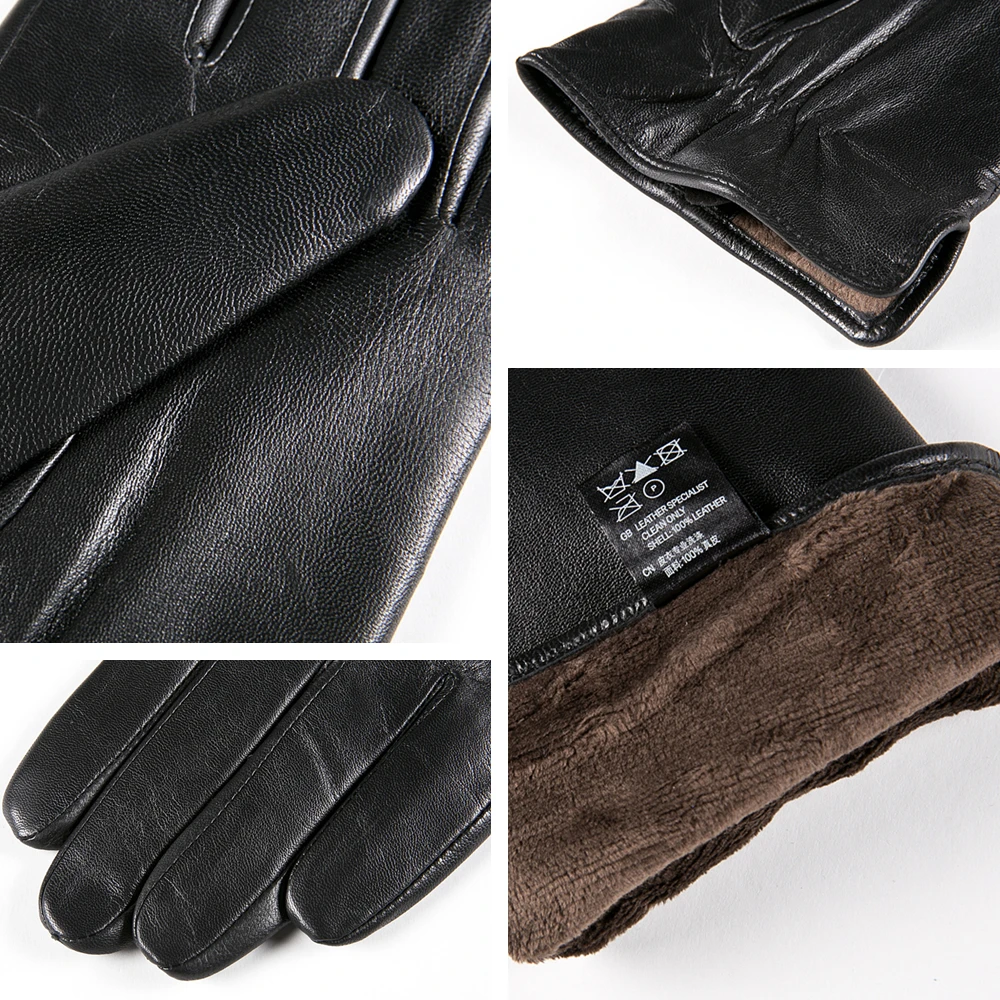 Gours Winter Genuine Leather Gloves Men Black Real Goatskin Finger Gloves Fashion Brand Driving Mittens Warm New Arrival GSM030