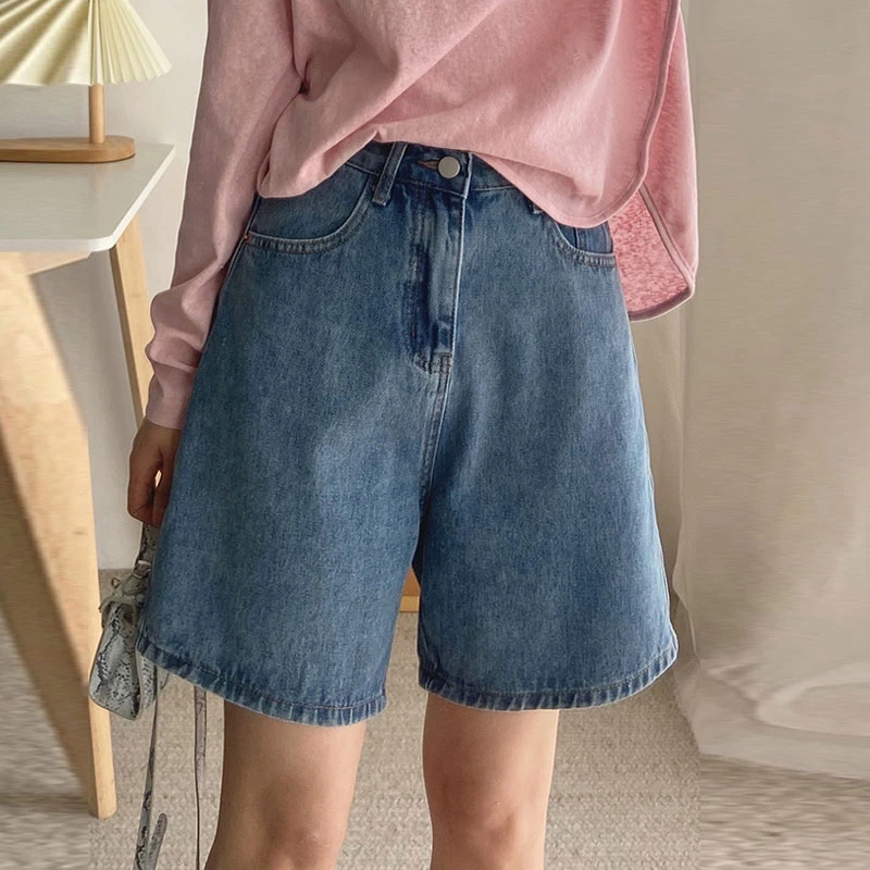 

2024 Classic Denim Shorts Women Summer Blue High Waisted Shorts Casual Wide Leg Pants Stright Jeans Womens Shorts