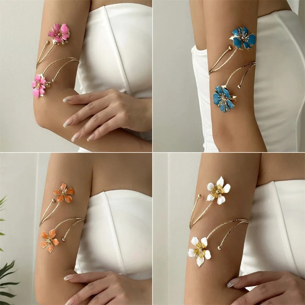 

Multi-color Petal Arm Cuff, Adjustable Open Flower Upper Arm Bracelet Minimalist Wedding Photo Shoot Body Jewelry