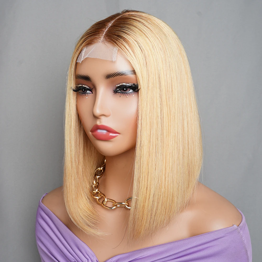 

Gemlong Bob Wig Human Hair T4-27 Highlight Color Straight Hair Bob Wigs Preplucked 2*6 Lace Short Human Hair Wigs For Women