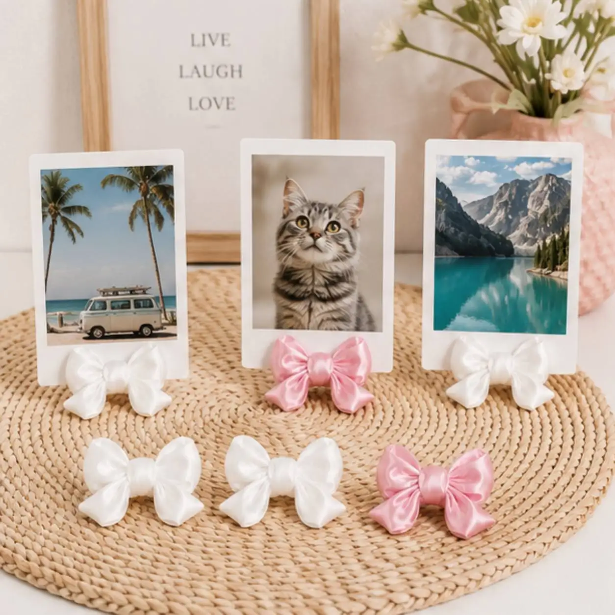 6Pcs Cute Bow‑Shaped Photo Clips, Decorative Clips for Photos Notes Postcards, Bedroom Living Room Desk Decoration Small Gifts
