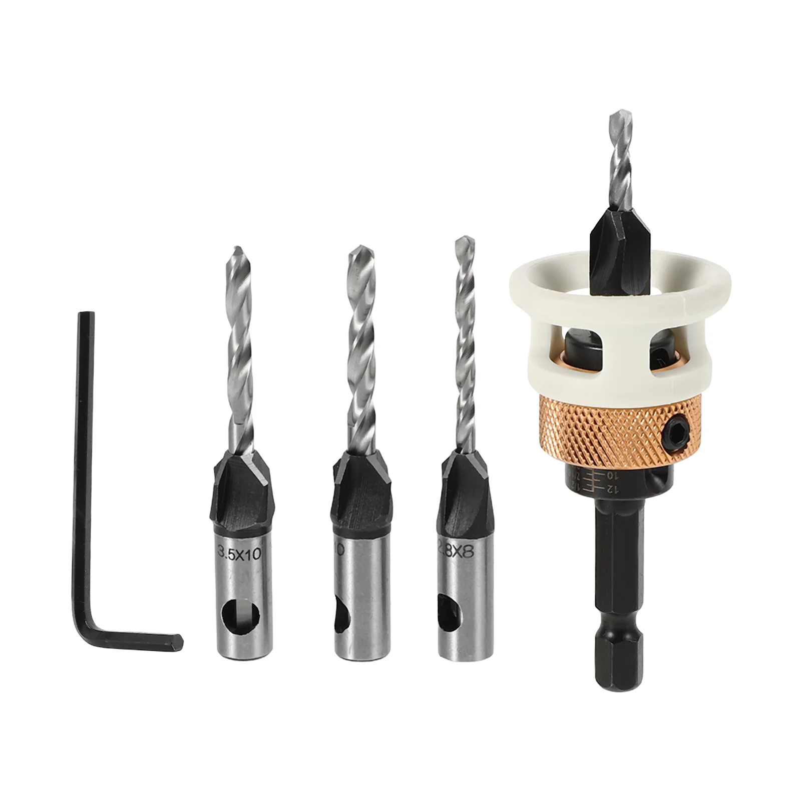 

6 Pcs Countersunk Drill Adjustable Bit No Dead Corner Brush Bracket Step Sink Countersinks Bits for Wood Metal