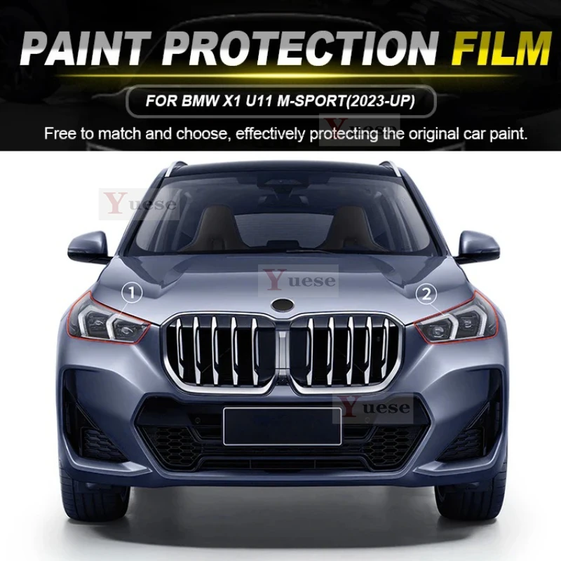 

Для BMW X1 U11 M-SPORT 2023-UP защитная пленка для автомобиля, зеркальная пленка для фар, прозрачная наклейка из ТПУ против царапин