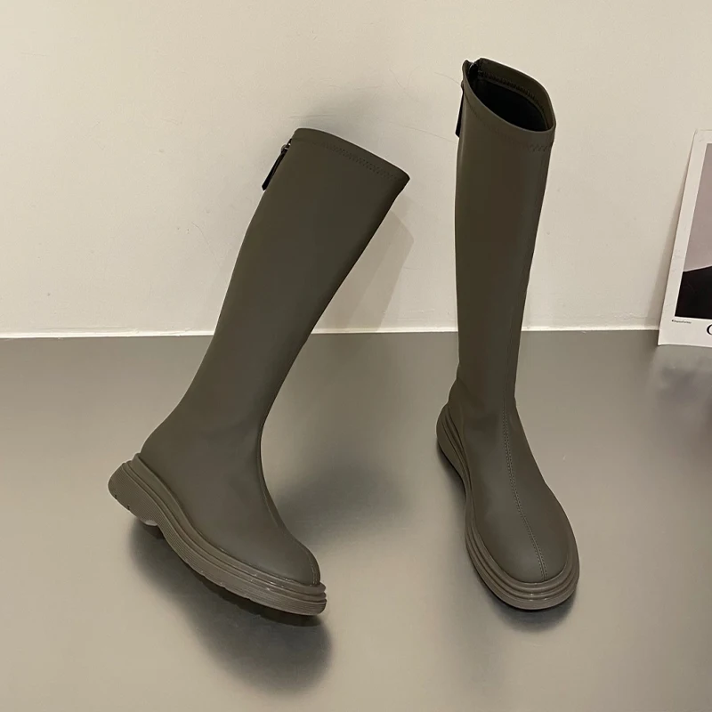 

Женские сапоги до колена на плоской подошве. Дизайнерская уютная зимняя обувь. Модное платье. Новые высокие сапоги. Женские ботинки 2025 года. Готическая женская обувь Chelsea Botas.