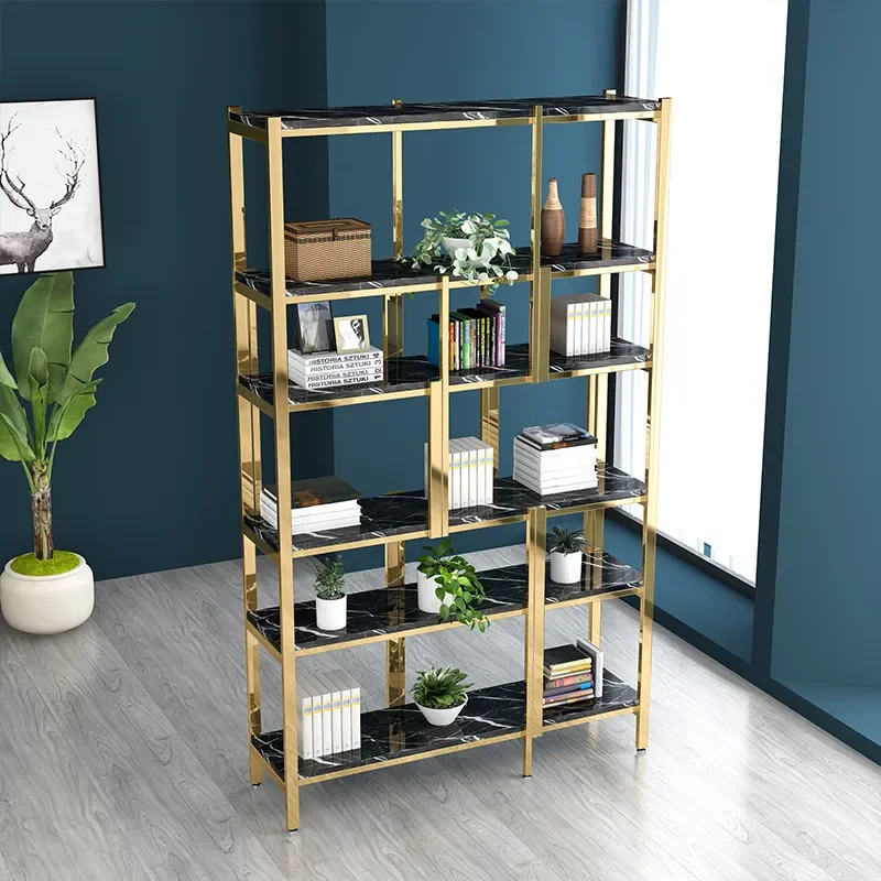Nordic Wrought Iron Bookshelf Modern Metal Floor Display Rack Light Luxury Living Room Office Partition Shelf Simple Storage