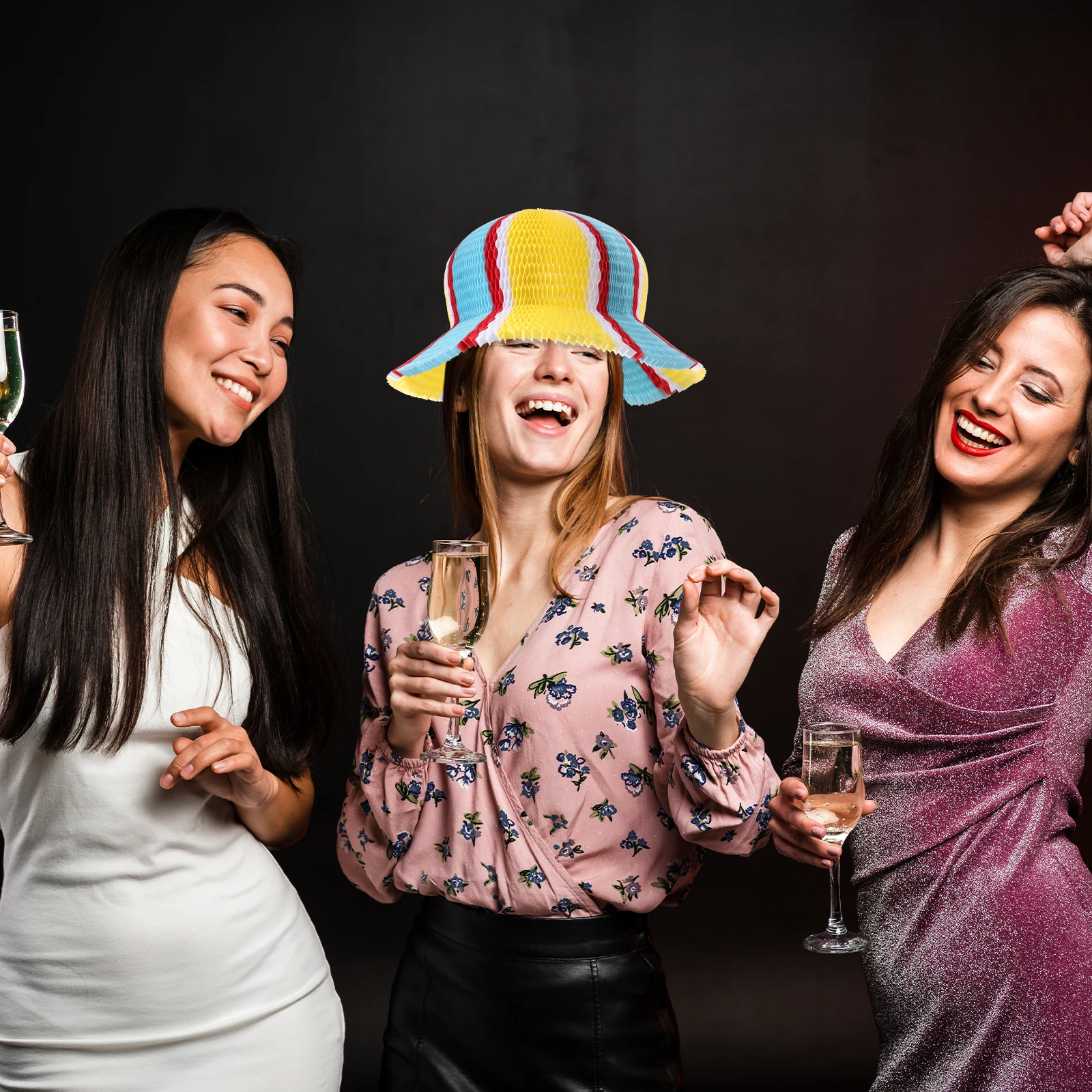 

5pcs Rainbow Honeycomb Paper Vase Hats Foldable Party Caps Diy Origami Sun Hats Comfortable Unisex Favors S Type