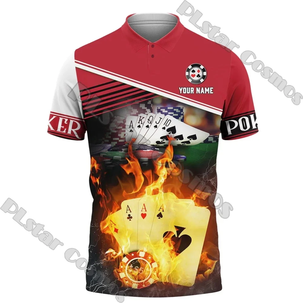 

PLstar Cosmos Love Poker Personalized Name 3D Printed Mens Polo Shirt Summer Short Sleeve Shirt Gift For Poker Lovers PPO-20