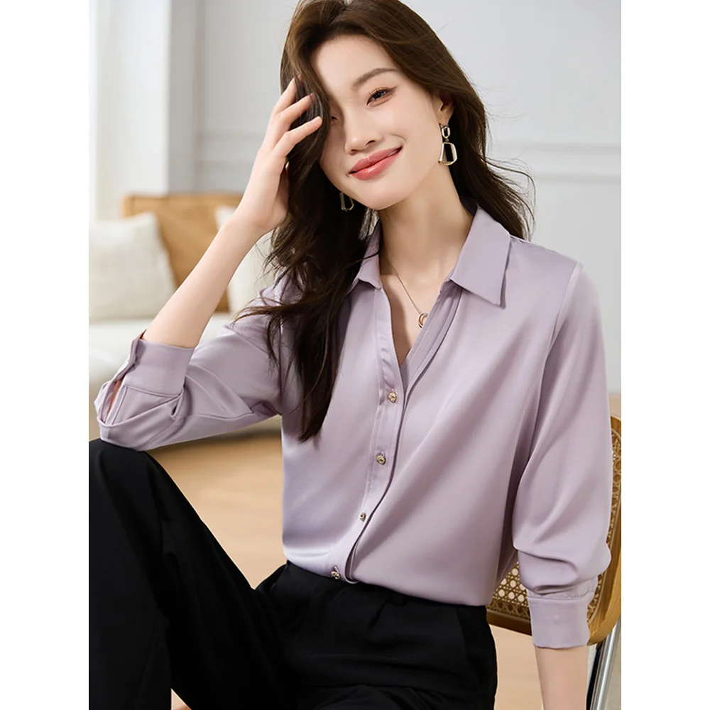 French Spring Autumn Shirts Women Design Chic Silk Blouse White Balck Button Office Lady Tops Long Sleeve Bottom Shirt Trend New