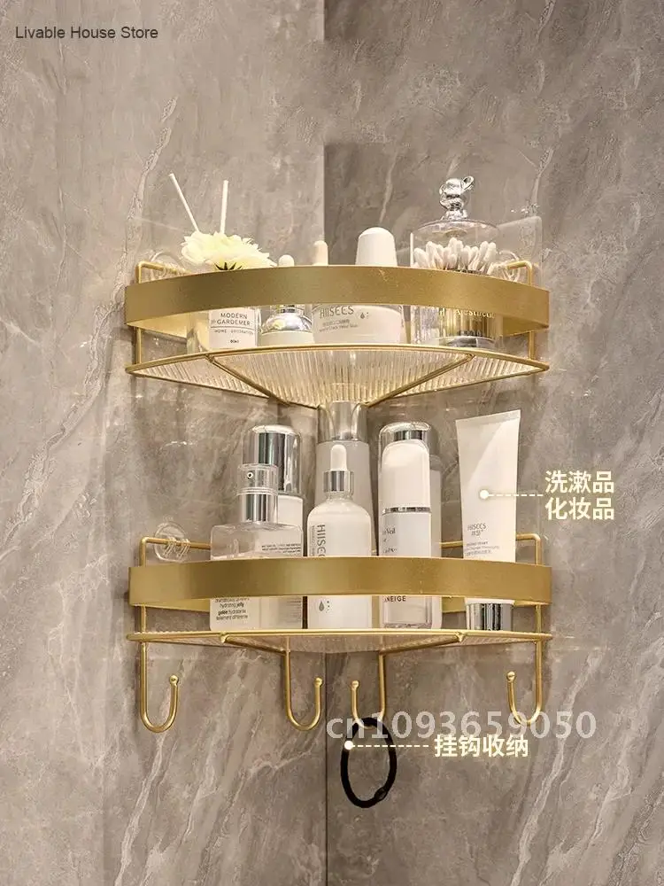 Gold Bathroom Storage Rack  non punching tripod Wall Mounted Storage holder Shampoo shower gel storage rack Bathroom Accessories