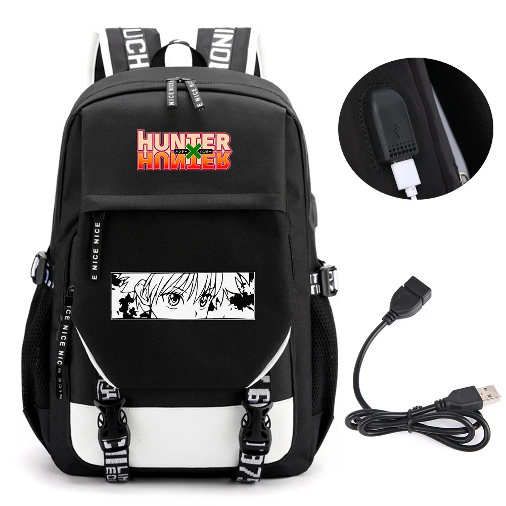 Anime Hunter Seesaw Killua Zoldyck Backpack School BookBags Mochila Travel USB Port Bag Laptop Boy Girls Backpack