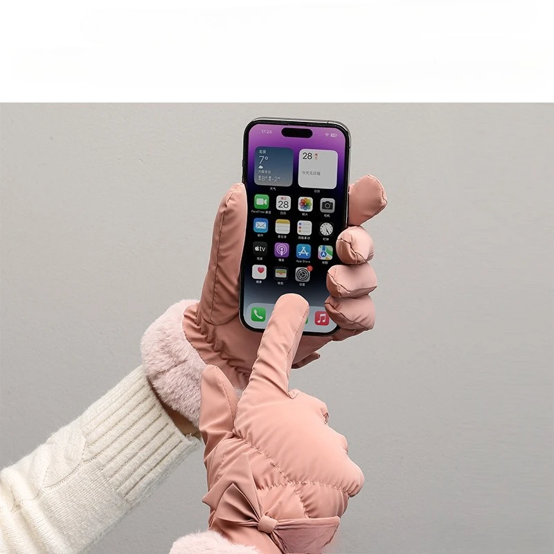 قفازات الشتاء الدافئة شتاء جديد الدراجات الطبعة الكورية لطيف المرأة يندبروف زائد المخملية سميكة القطن التزلج مقاوم للماء