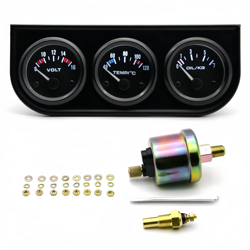 Voltage Water Temp 52MM Triple Gauge For Car Modification As Shown LED Display Water Temperature Sensor Oil Pressure Sensor