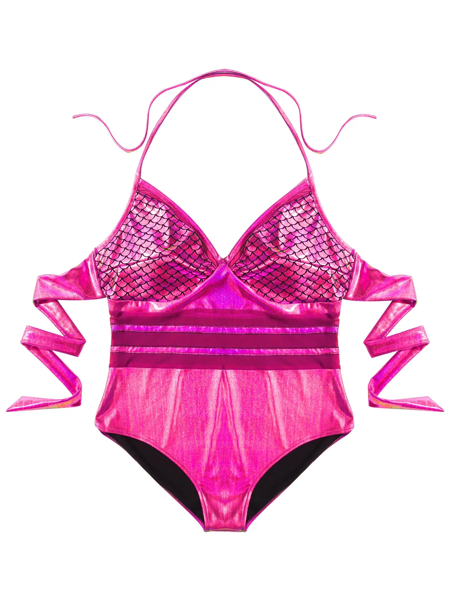 

Women Sissy Mermaid Fish Scale Print Swimsuit Halter V Neck Sleeveless One Pieces Shiny Bathing Suit Summer Swimwear Beachwear
