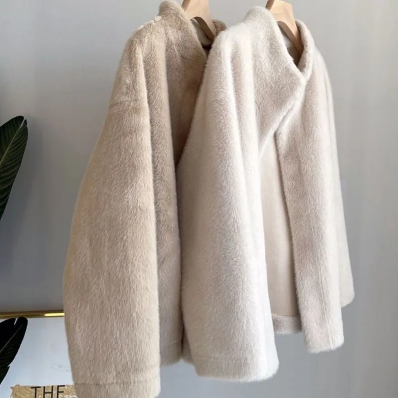 Women Light Luxury Stand-up Collar Winter New Fur One-piece Mink Fur Coat Mink Drop-shoulder Fashion Casual Style Luxury