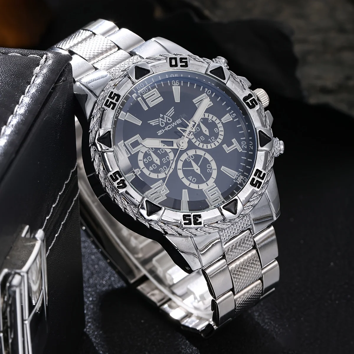 

12PCS Men's Sporty Style Steel Belt Watch+Exquisite Ring, Necklace, and Bracelet Set for Christmas, Halloween, and Birthday