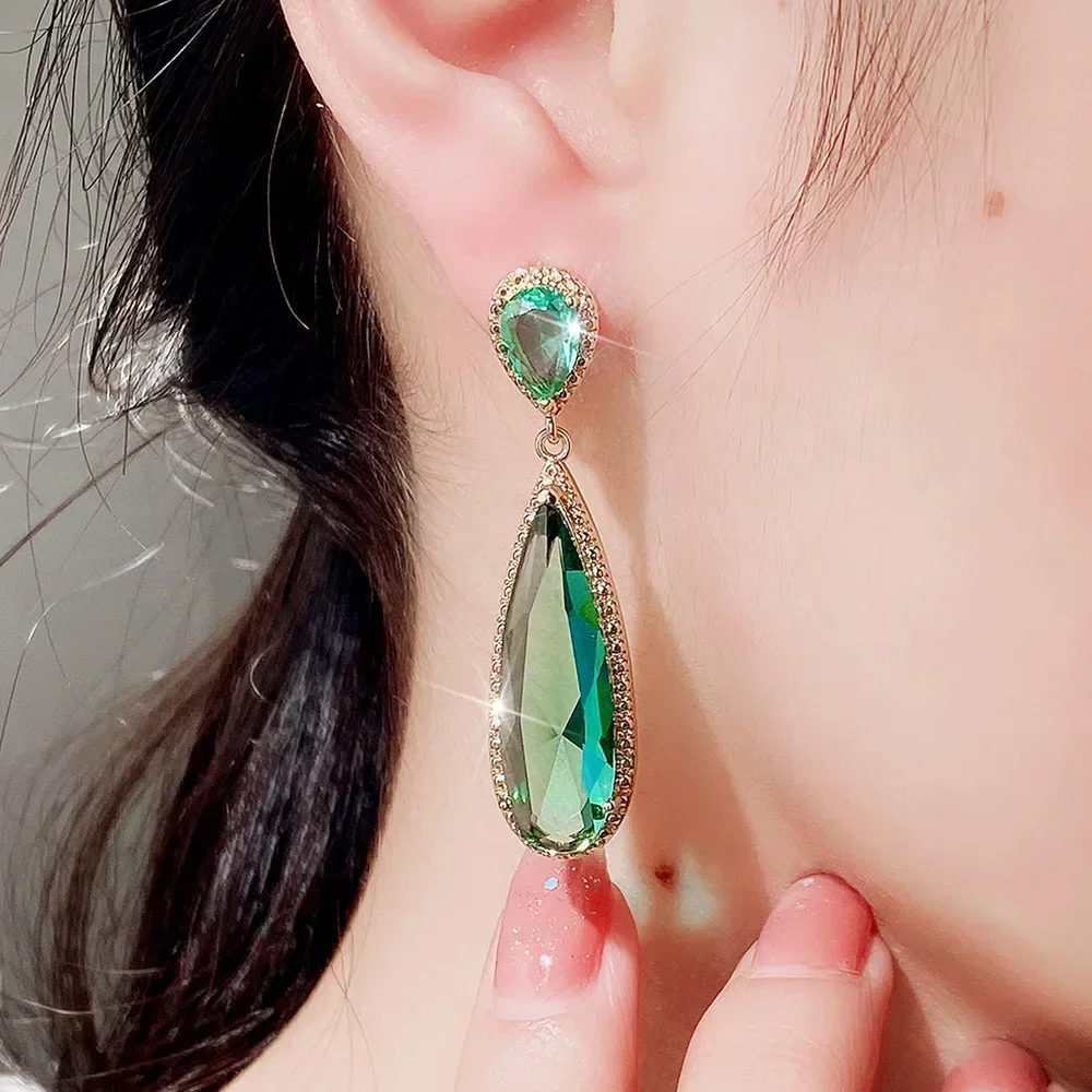 Luxury Square Purple Cubic Zirconia Crystal Earrings  for Women New FashionExquisite Fashion Gold Color Dangle  Wedding Jewelry