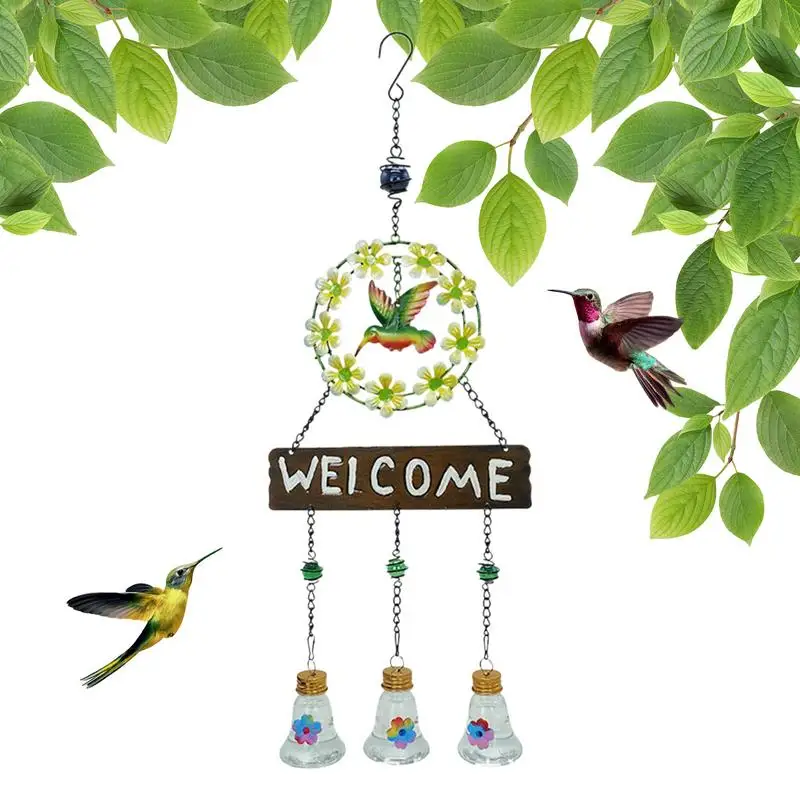 Charming Wind Chimes Bird Feeder Anti-ant Bird Water Feeder Ornament Tie-dye Flowers Design Bird Feeder For Outdoor Front Porch