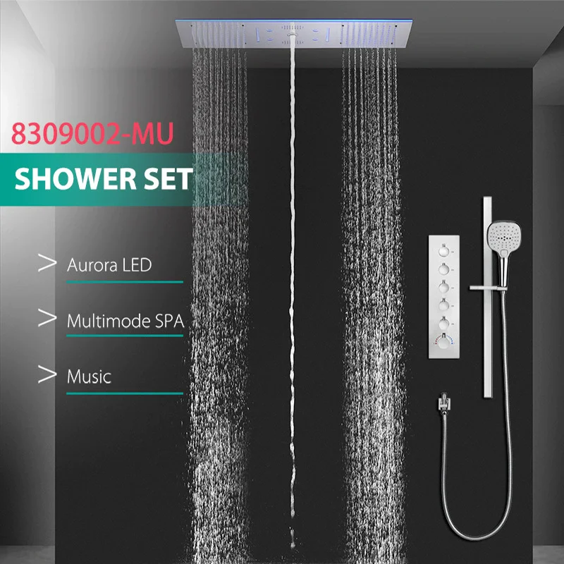 

Smart LED Thermostatic Bathroom Shower Faucet Set Chrome Concealed Rainfall Shower Faucet Ceiling Thermostatic Shower Mixer Set