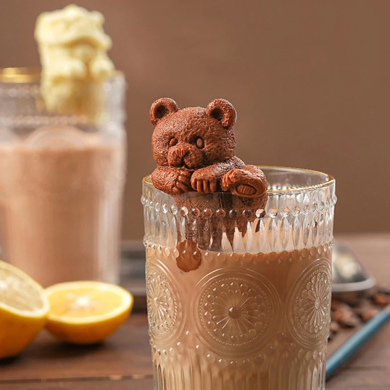 Hanging Cup Silicone Mold Cute Lion Bear Ice Maker Food Grade Reusable Mold Household Coffee Ice Kitchen Candy Chocolate Soap 3D