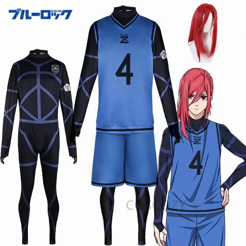 Anime Blue Lock No.4 Football Jersey Isagi Yoichi Cosplay Costume Wig Chigiri Hyouma Sportswear Team Z No.4 Bachira Meguru Men J