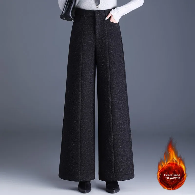 

Широкие брюки Fce с подкладкой для женщин, зимние, новые, свободные, для беременных, с высокой талией, драпированные, прямые, длинные брюки