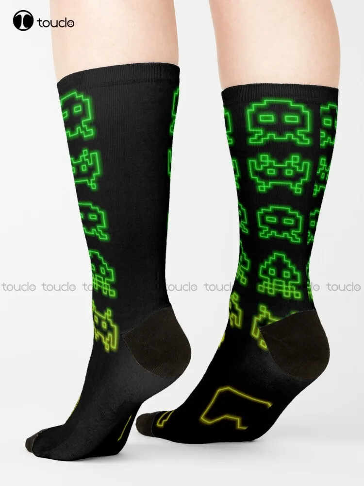 

Space Invaders! - Outlined V1.2 Socks Sock Personalized Custom Unisex Adult Teen Youth Socks Breathable Cotton Cartoon Girls Art