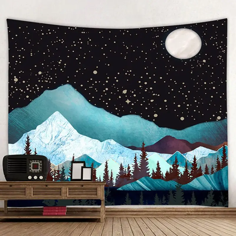 VIKAMA Retro Layered Forest Tapestry, High Definition Wear-Resistant Fabric Wall Art for Rustic Living Room Decoration
