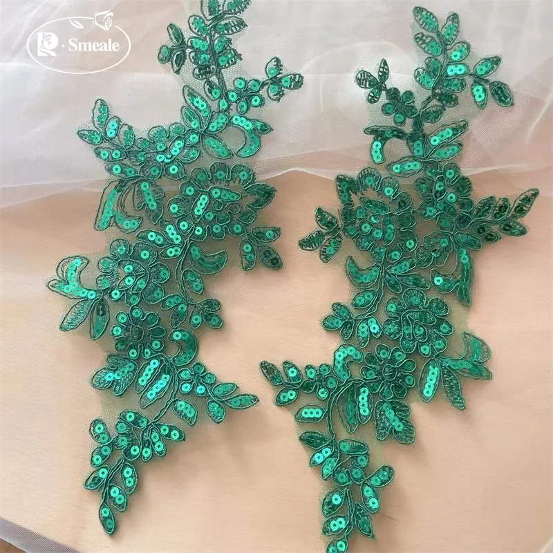 10 Stück/5 Paar. Bordüre Spitze glänzende Pailletten verspiegelte Blumen. Hochzeitskleid Hochzeitsschuhe Kopfschmuck DIY Nähzubehör RS 252103 – Detail 6