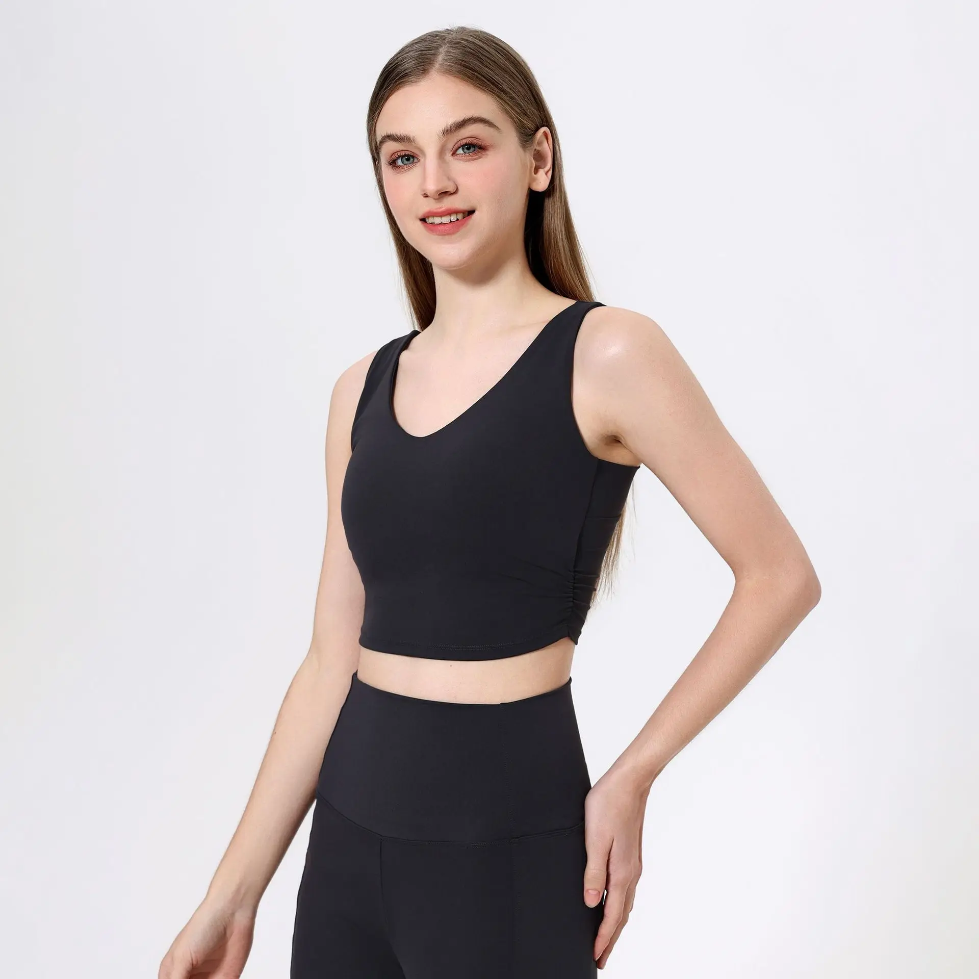 Yoga Bra with Built-in Pads,Tummy Control Workout Top for Running Gym to Street Wear Wire-Free High Support Sports Bra