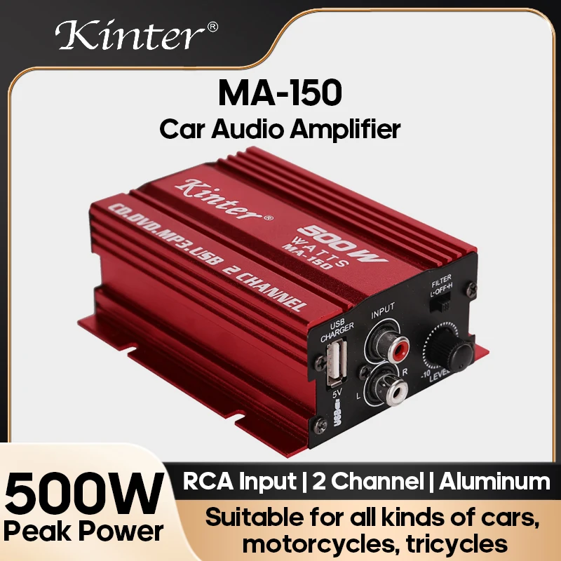 KINTER DC12V ses güç amplifikatörü Mini amplifikatör 2-Channel AMP araba motosiklet hoparlör RCA MA-150 için