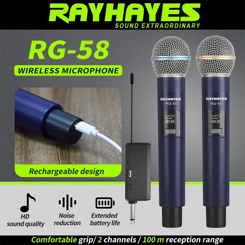 

RAYHAYES RG-58 Professional Wireless Microphone Rechargeable design Comfortable grip Suitable for home karaoke and performances