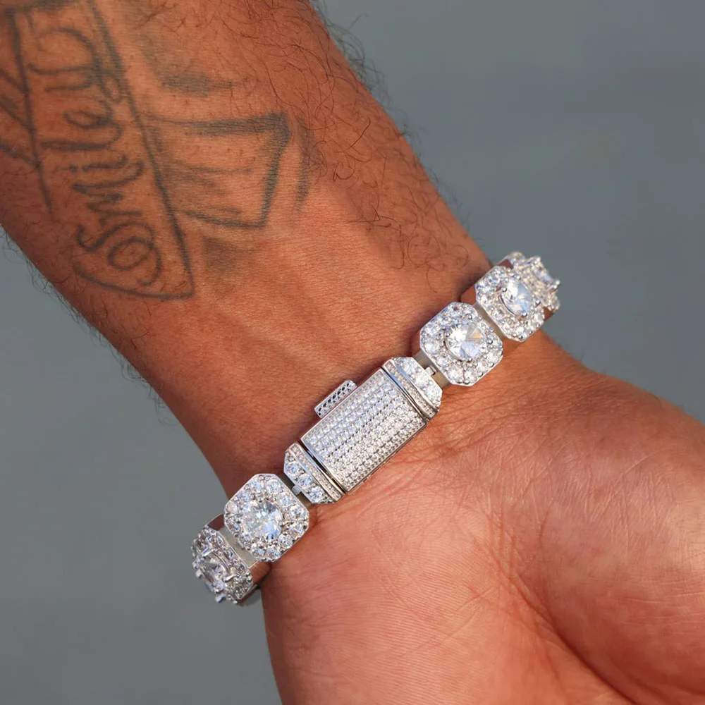 Hip-Hop-Schmuck: Messing-Tennis-Kette mit Zirkonia-Besatz in Gold/Silber – Iced Out AAAAA Zirkonia-Kette – Detail 9