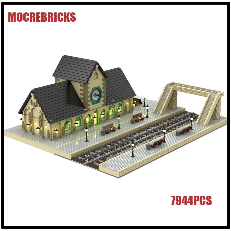 

MOC Creative Street View Architecture Train Station Modular Building Technology Blocks Model Kid's Bricks Toys DIY Xmas Gifts