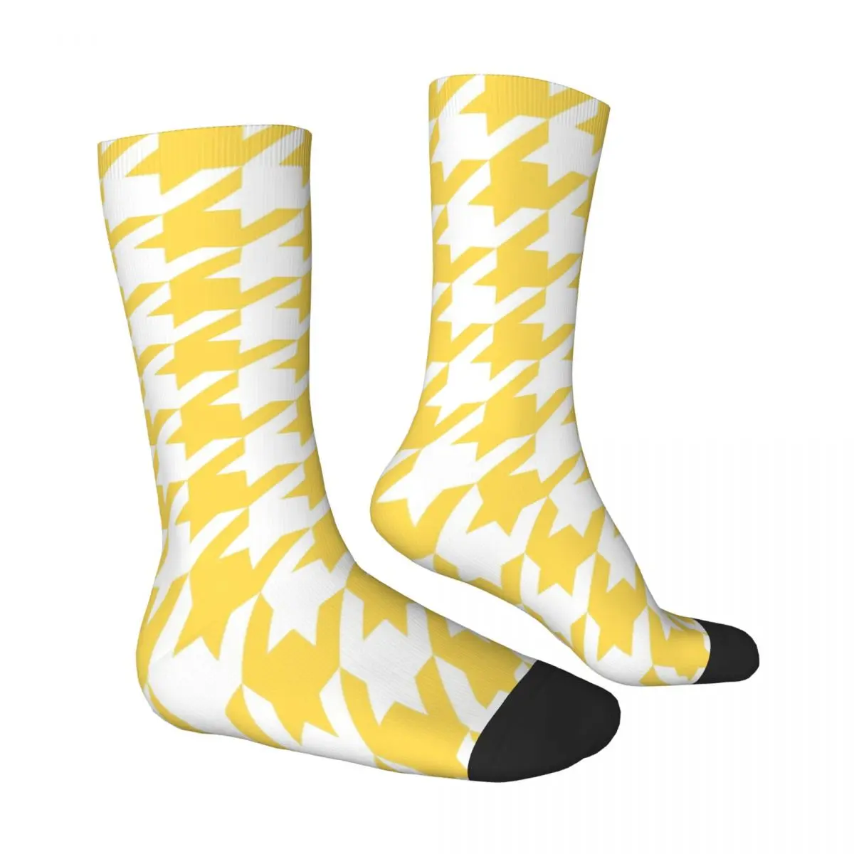 Mustard Yellow And White Thousand Birds Pattern Unisex Winter Socks Cycling Happy Socks Street Style Crazy Sock