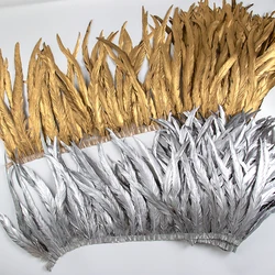 1Meter Golden/Silver Rooster Feathers Tail Trim 25-40CM Chicken Plumes Fringe Ribbon for Needlework Clothing Sewing Decoration