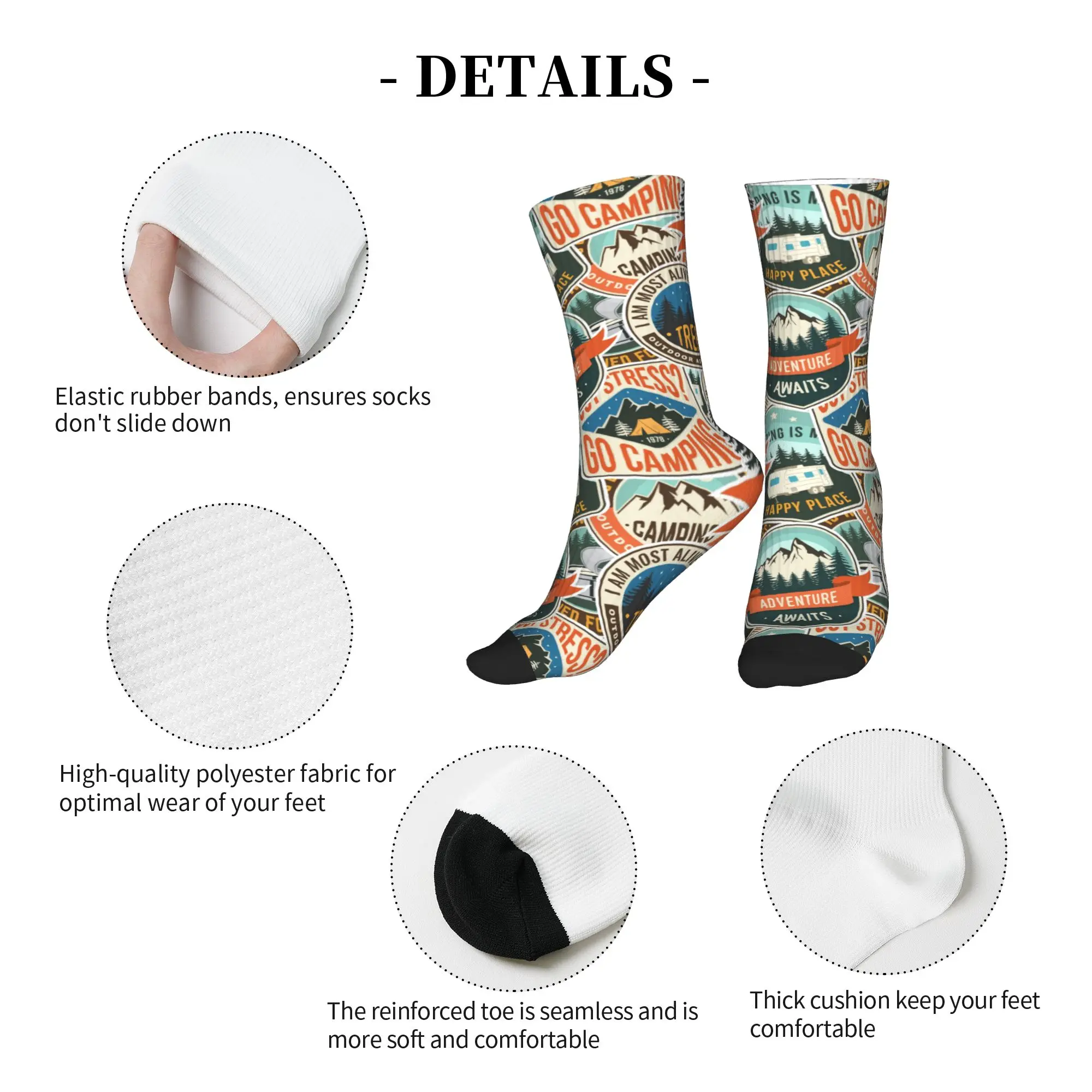 Fashion Men's Vintage Mountain Camp Badge Outdoor Seamless Print Dress Socks Unisex Breathbale Warm 3D Printed  Crew Socks view 5
